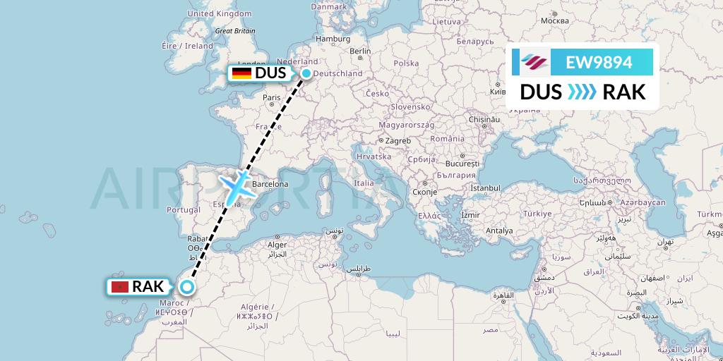 EW9894 Eurowings Flight Map: Dusseldorf to Marrakesh