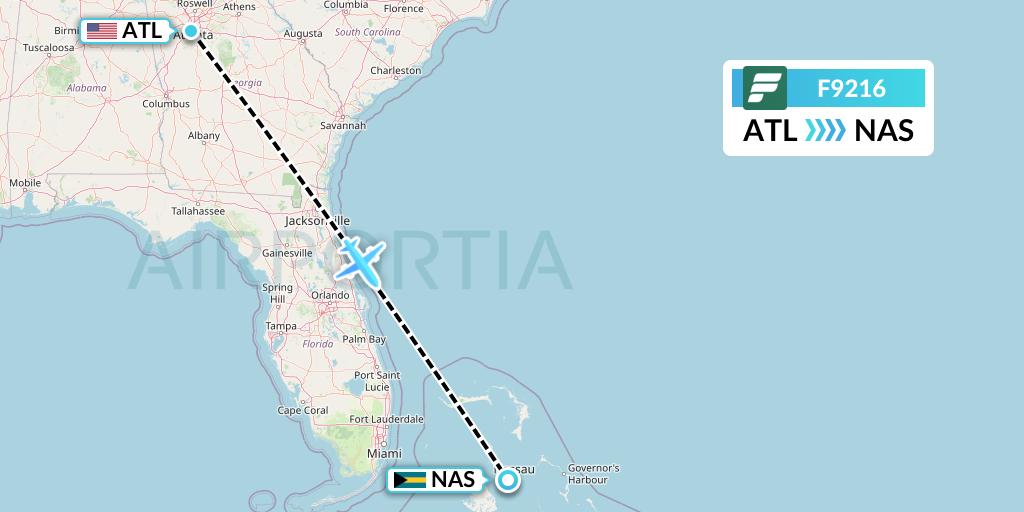 F9216 Frontier Airlines Flight Map: Atlanta to Nassau
