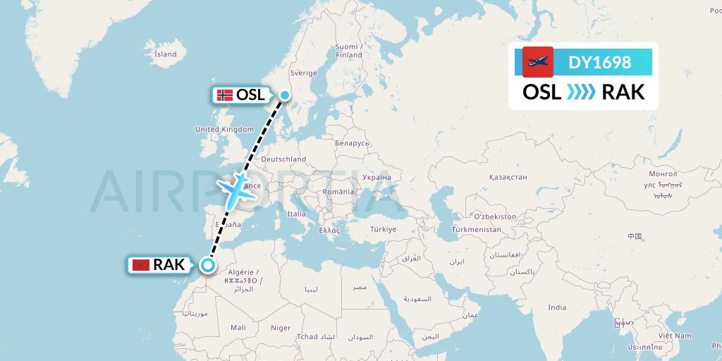 DY1698 Norwegian Flight Map: Oslo to Marrakesh 