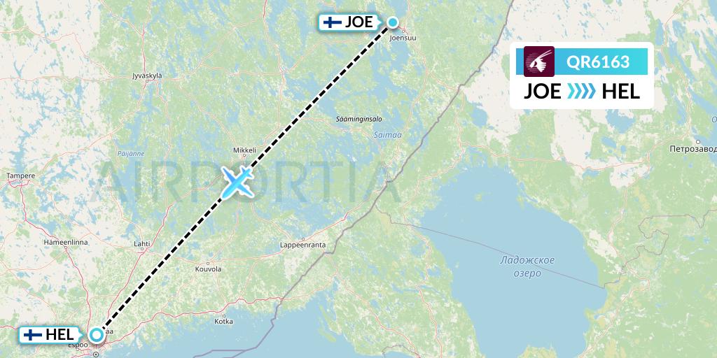 QR6163 Qatar Airways Flight Map: Joensuu to Helsinki