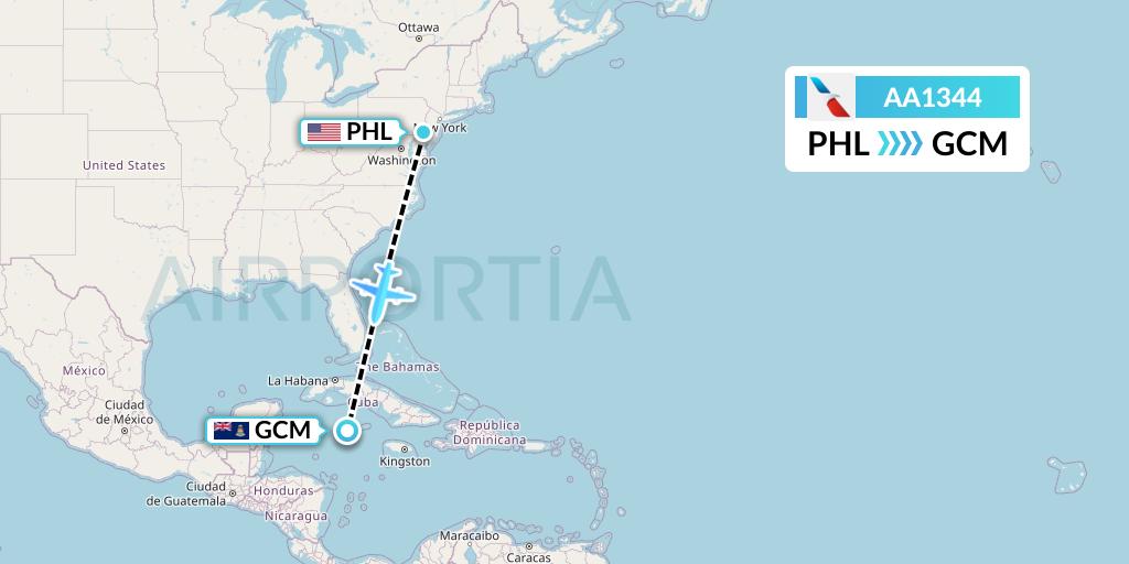 AA1344 American Airlines Flight Map: Philadelphia to George Town