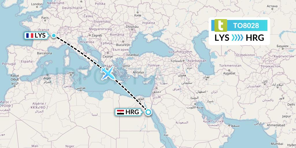 TO8028 Transavia France Flight Map: Lyon to Hurghada