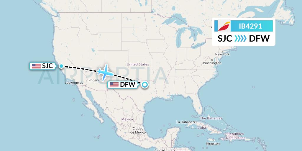IB4291 Iberia Flight Map: San Jose to Dallas
