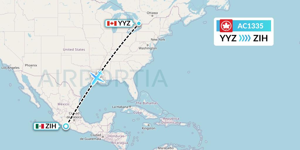AC1335 Air Canada Flight Map: Toronto to Zihuatanejo