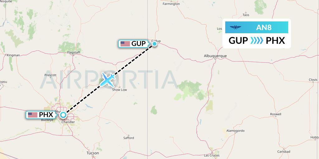 AN8 Advanced Air Flight Map: Gallup to Phoenix