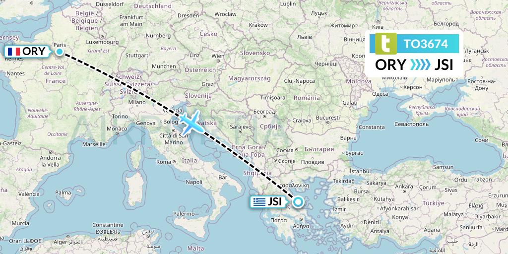 TO3674 Transavia France Flight Map: Paris to Skiathos
