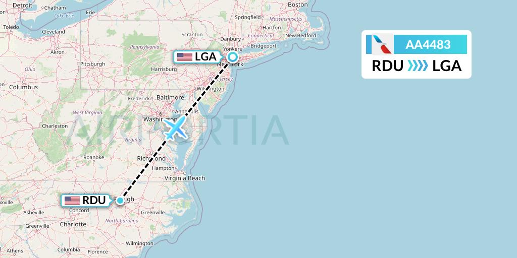 AA4483 American Airlines Flight Map: Raleigh-Durham to New York