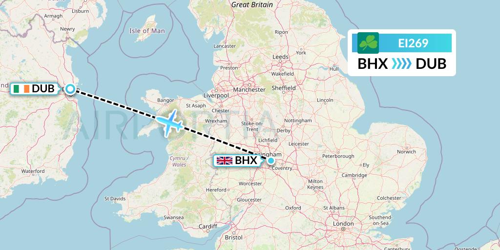 EI269 Aer Lingus Flight Map: Birmingham to Dublin