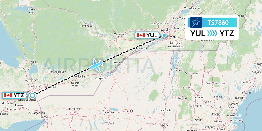 TS7860 Air Transat Flight Map: Montreal to Toronto