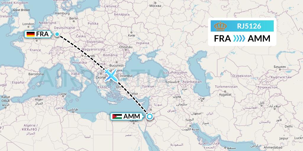 RJ5126 Royal Jordanian Flight Map: Frankfurt to Amman
