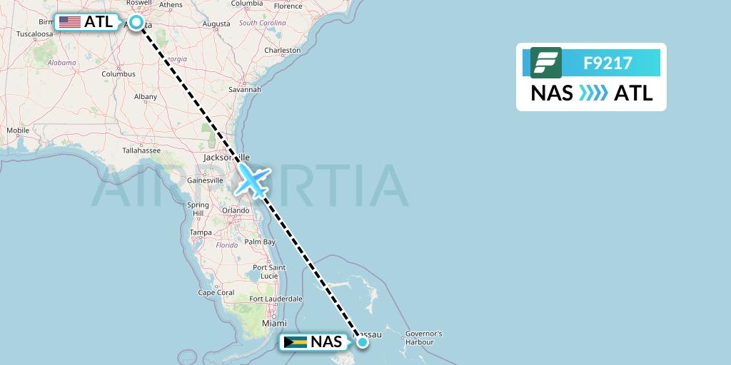 F9217 Frontier Airlines Flight Map: Nassau to Atlanta