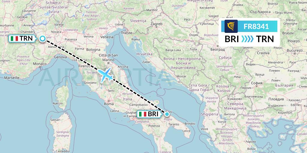 FR8341 Ryanair Flight Map: Bari to Turin