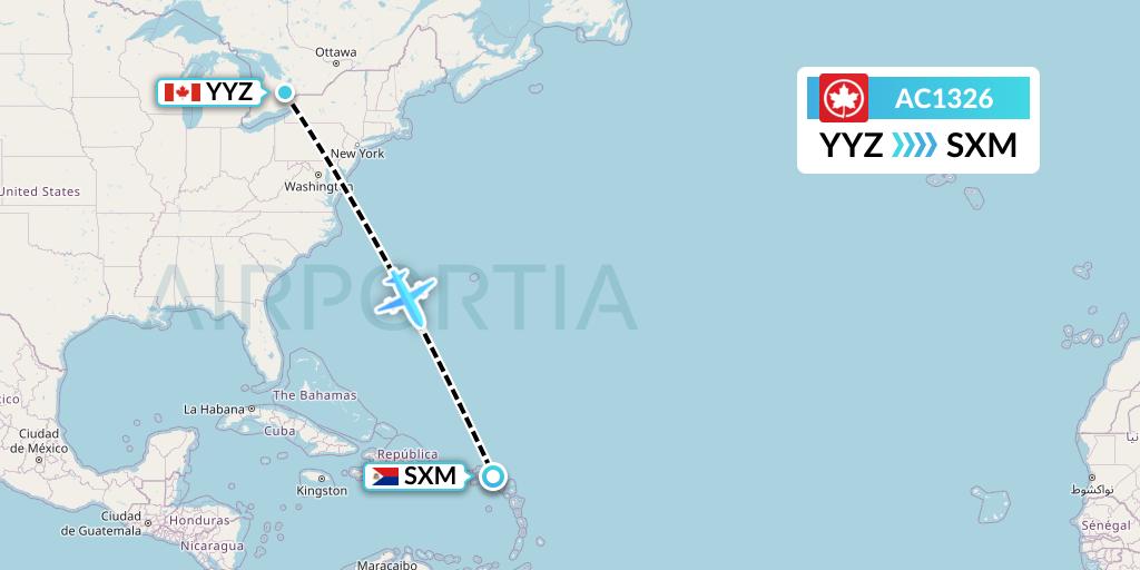 AC1326 Air Canada Flight Map: Toronto to Sint Maarten