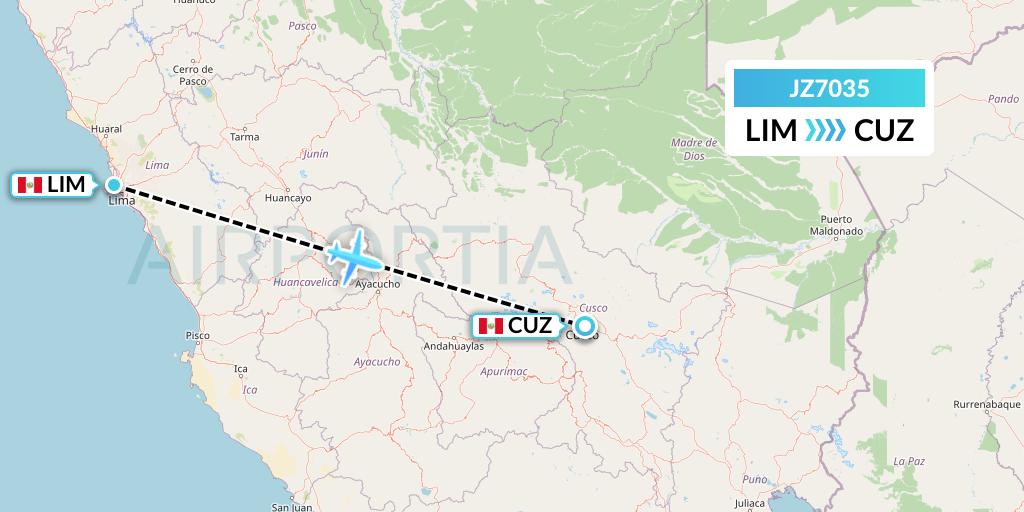 JZ7035 Jetsmart Airlines Peru Flight Map: Lima to Cusco