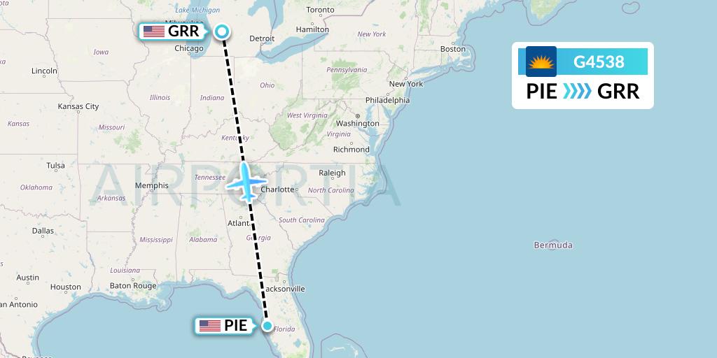 G4538 Allegiant Air Flight Map: St. Petersburg to Grand Rapids