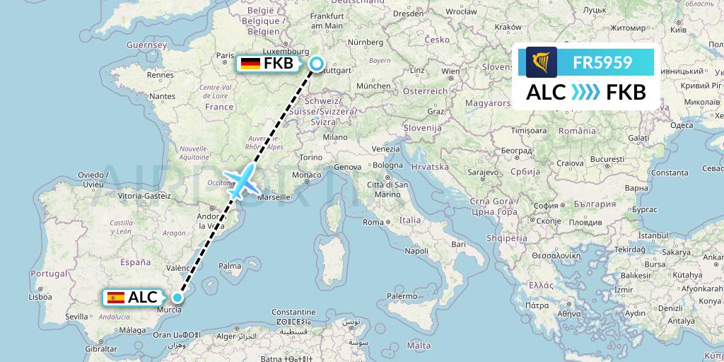 FR5959 Ryanair Flight Map: Alicante to Karlsruhe/Baden-Baden
