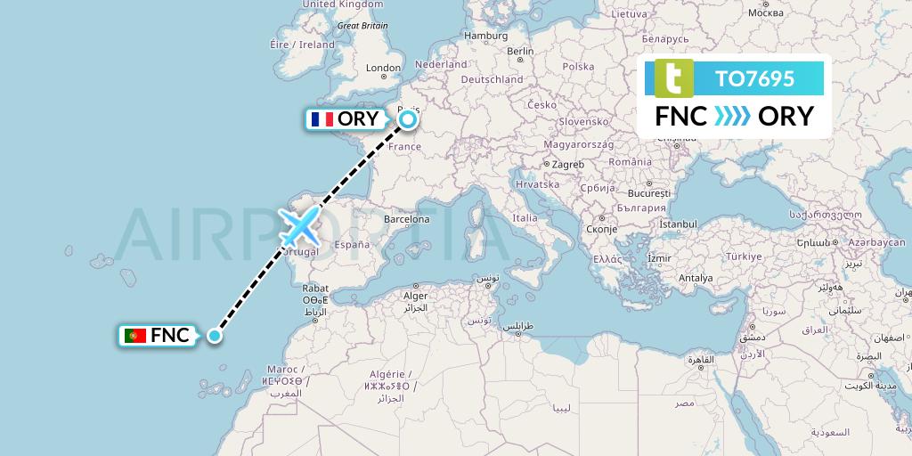 TO7695 Transavia France Flight Map: Funchal to Paris