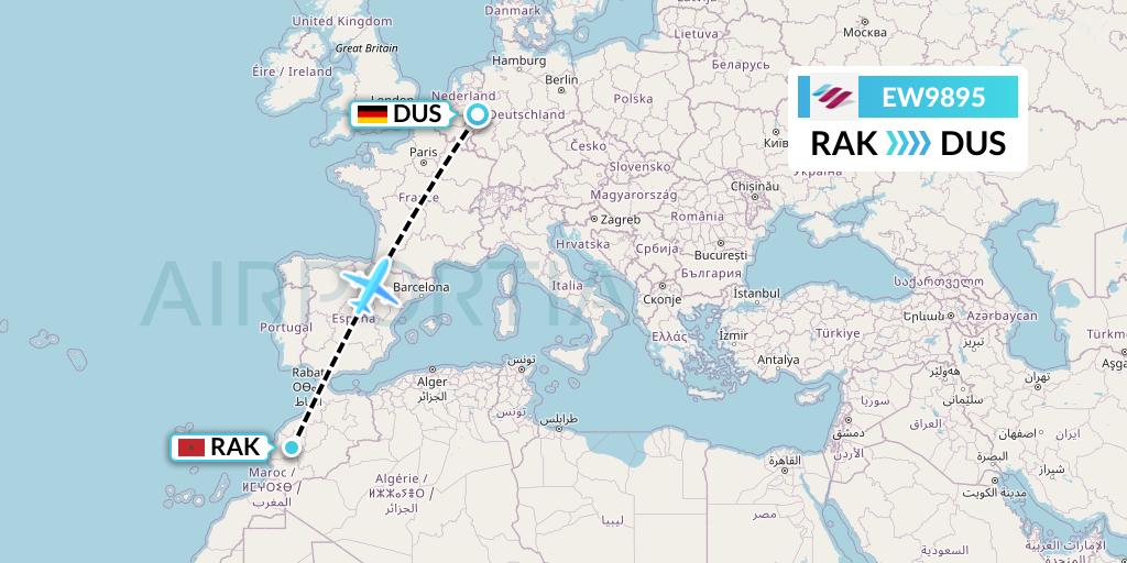 EW9895 Eurowings Flight Map: Marrakesh to Dusseldorf