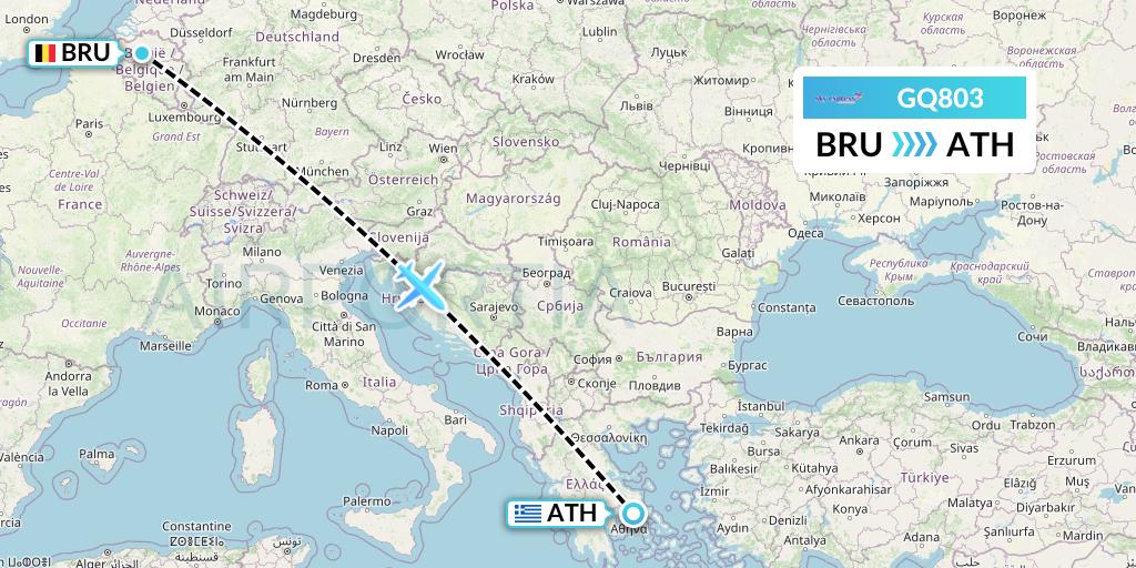 GQ803 Sky Express (Greece) Flight Map: Brussels to Athens