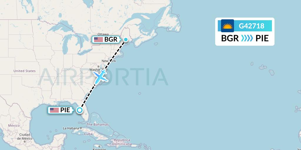 G42718 Allegiant Air Flight Map: Bangor to St. Petersburg