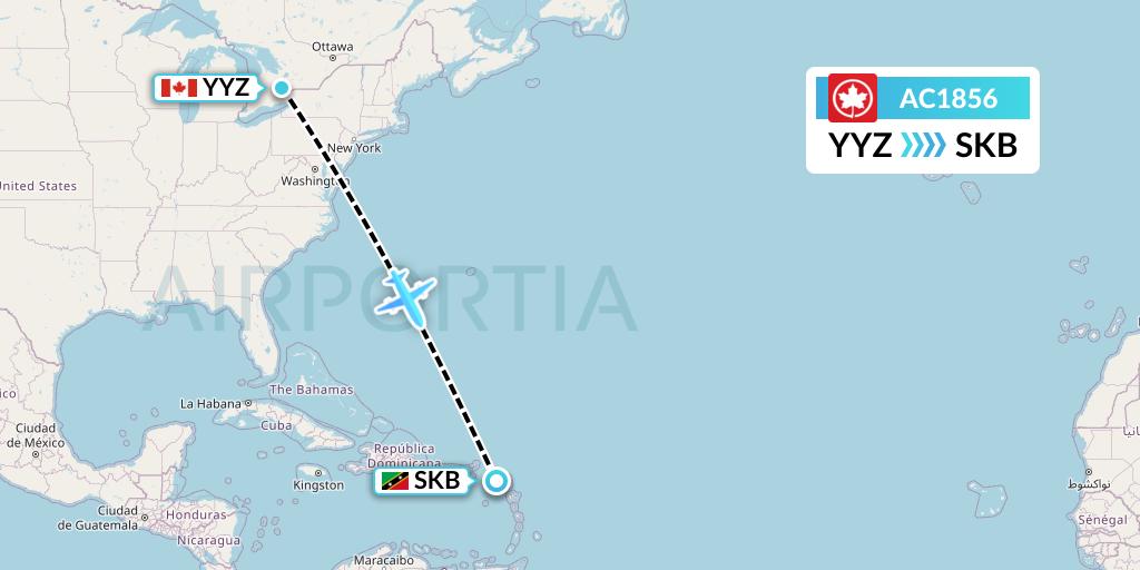 AC1856 Air Canada Flight Map: Toronto to Basseterre