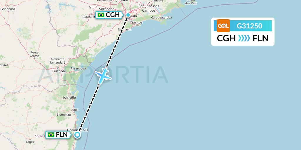 G31250 GOL Transportes Aeros Flight Map: Sao Paulo to Florianopolis