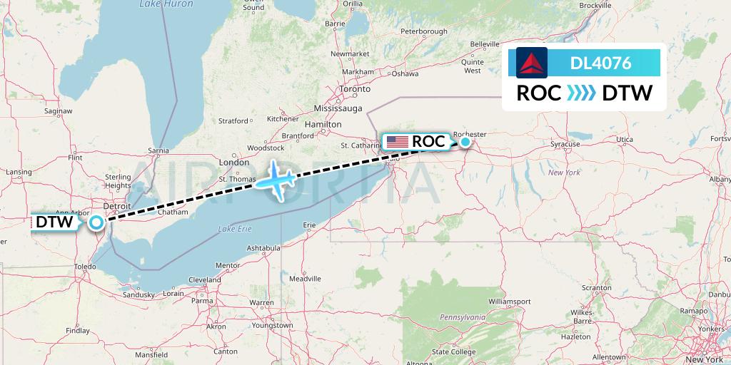 DL4076 Delta Air Lines Flight Map: Rochester to Detroit