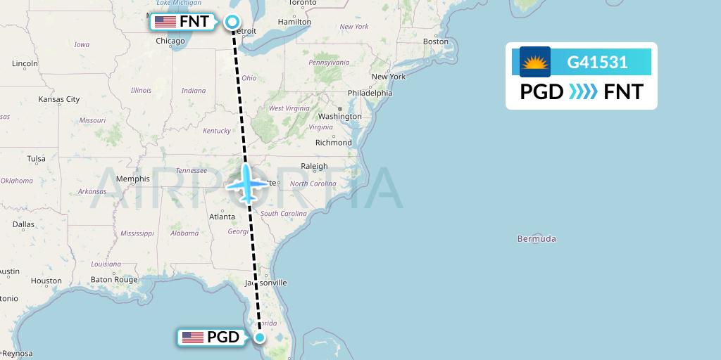 G41531 Allegiant Air Flight Map: Punta Gorda to Flint