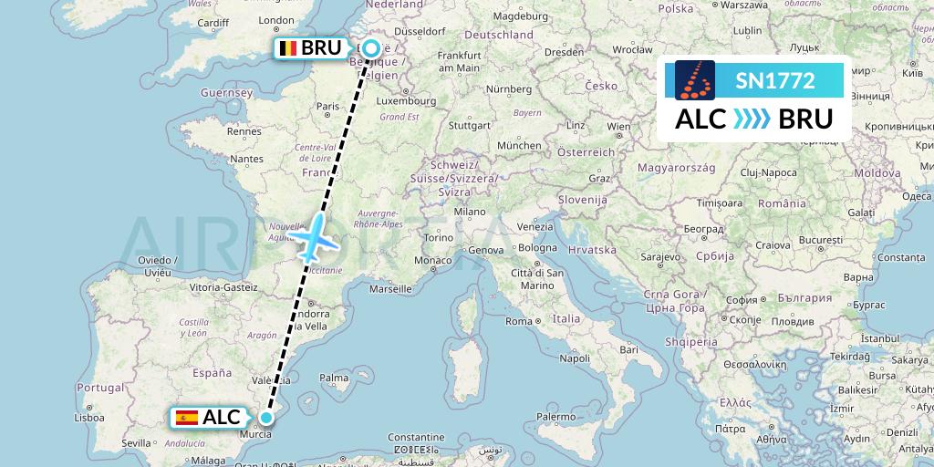SN1772 Brussels Airlines Flight Map: Alicante to Brussels