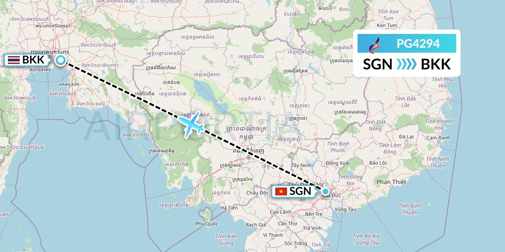 PG4294 Bangkok Airways Flight Map: Ho Chi Minh City to Bangkok