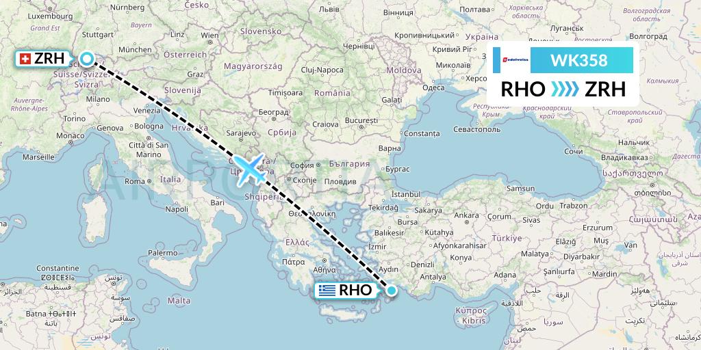 WK358 Edelweiss Air Flight Map: Rhodes to Zurich
