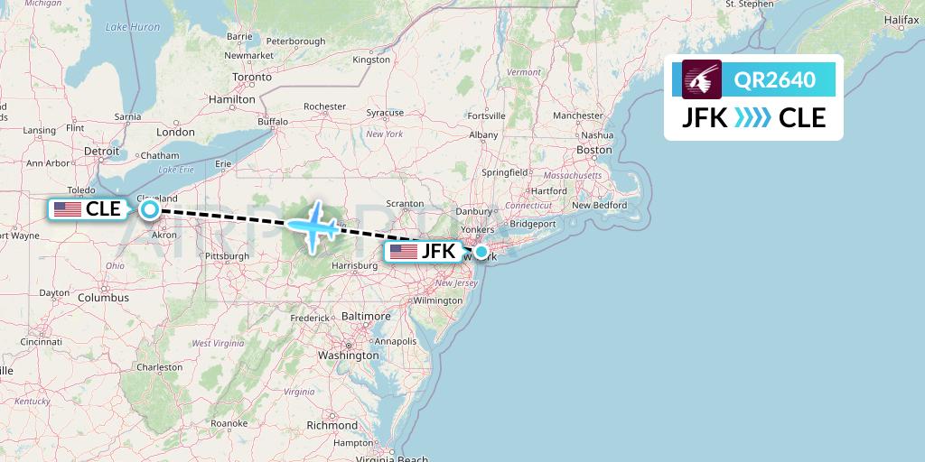 QR2640 Qatar Airways Flight Map: New York to Cleveland