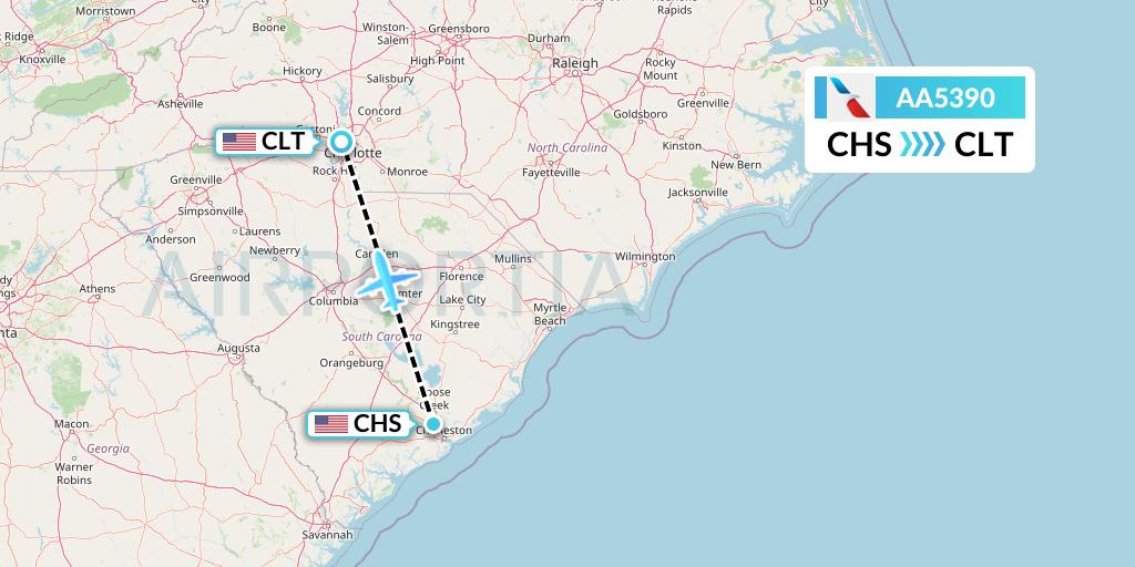 AA5390 American Airlines Flight Map: Charleston to Charlotte