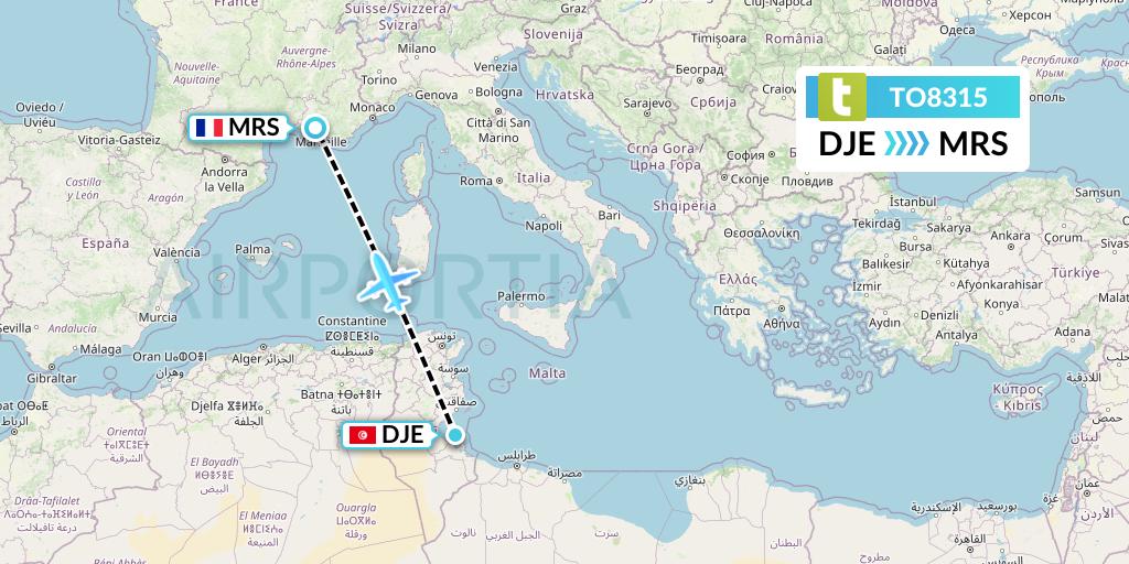 TO8315 Transavia France Flight Map: Djerba to Marseille