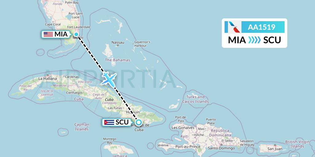 AA1519 American Airlines Flight Map: Miami to Santiago de Cuba