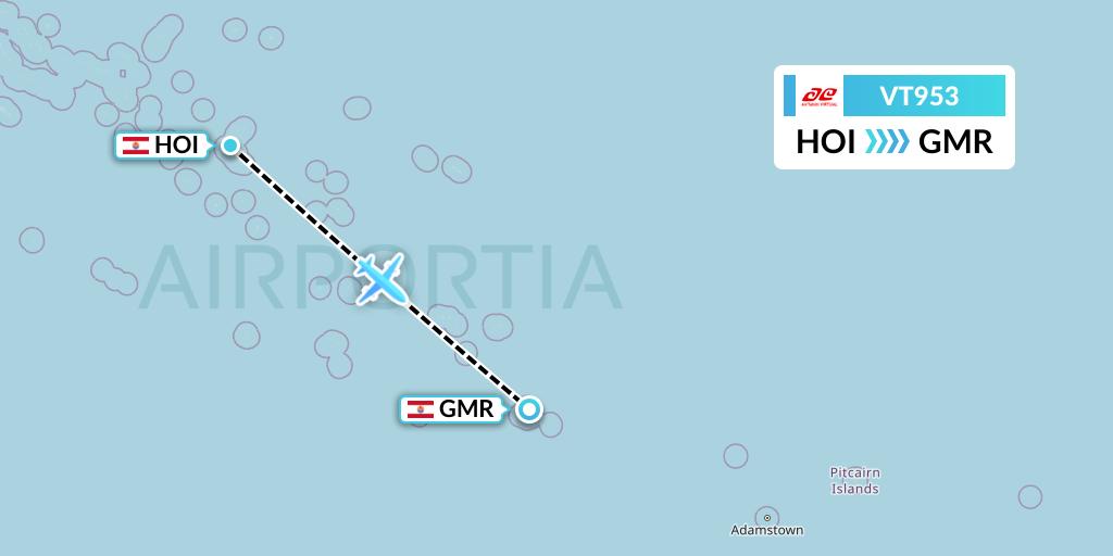 VT953 Air Tahiti Flight Map: Hao to Totegegie
