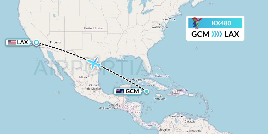 KX480 Cayman Airways Flight Map: George Town to Los Angeles