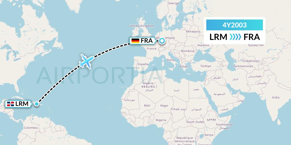 4Y2003 Eurowings Discover Flight Map: La Romana to Frankfurt