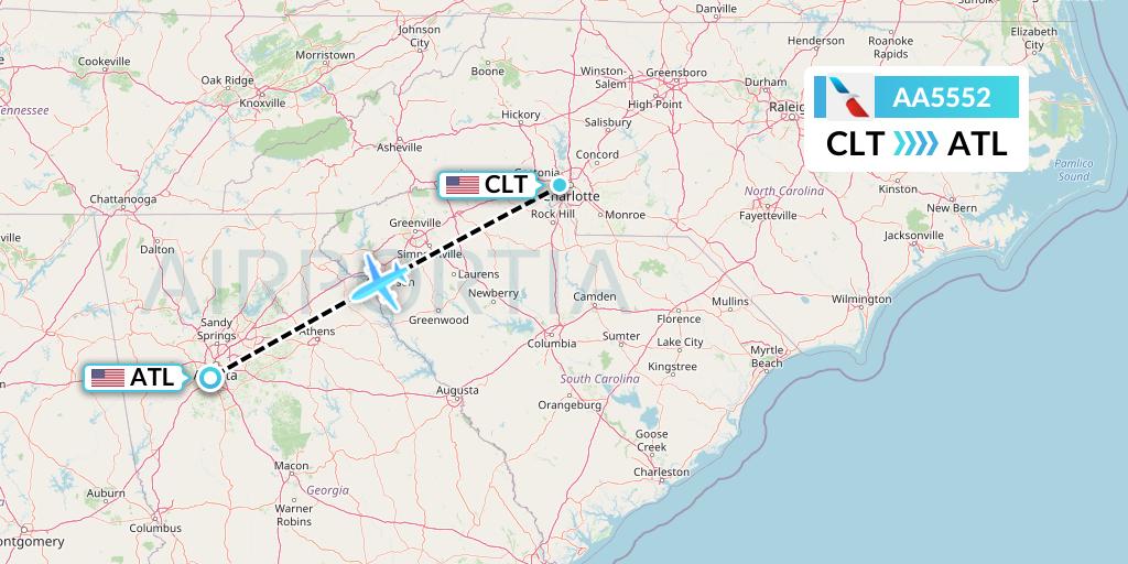 AA5552 American Airlines Flight Map: Charlotte to Atlanta