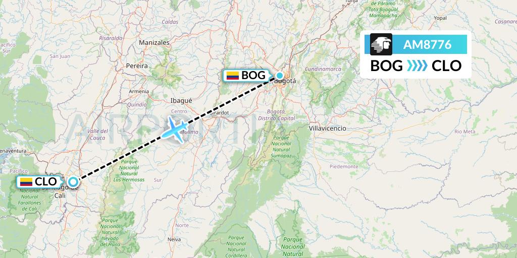AM8776 Aeromexico Flight Map: Bogota to Cali