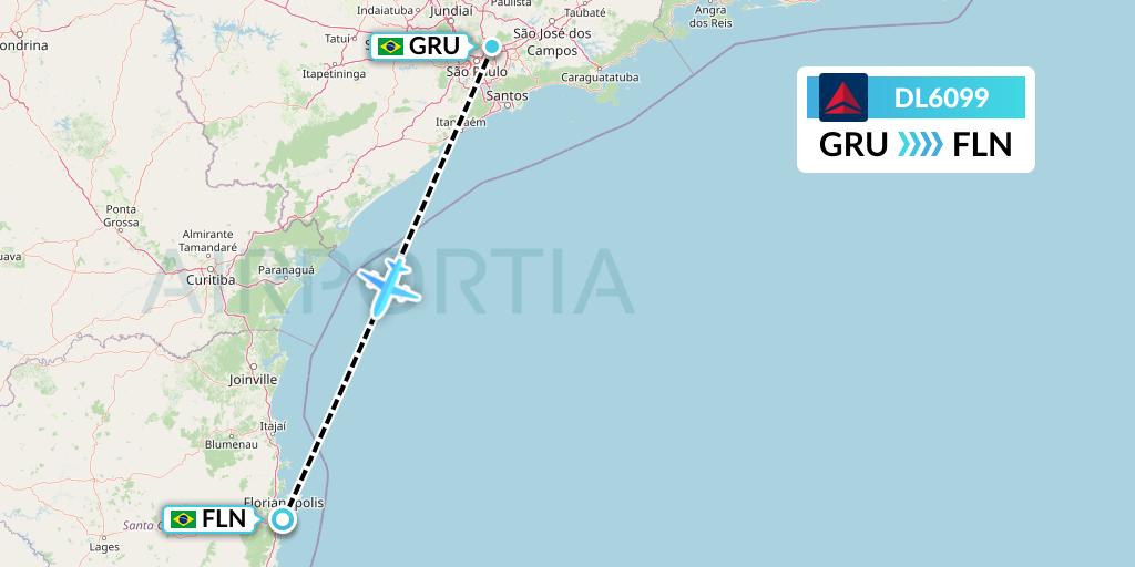 DL6099 Delta Air Lines Flight Map: Sao Paulo to Florianopolis