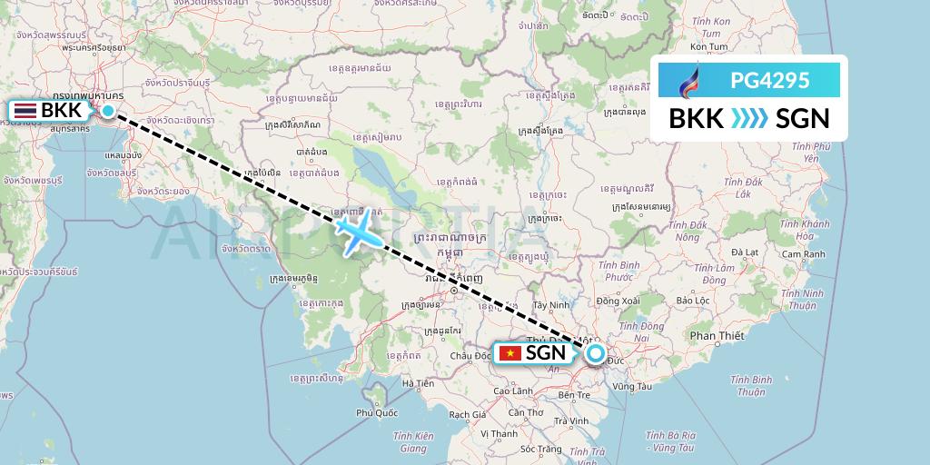 PG4295 Bangkok Airways Flight Map: Bangkok to Ho Chi Minh City
