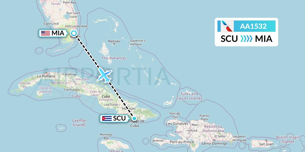 AA1532 American Airlines Flight Map: Santiago de Cuba to Miami