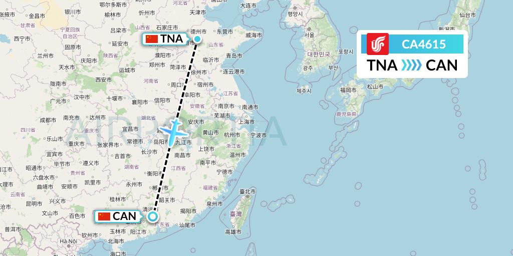 CA4615 Air China Flight Map: Jinan to Guangzhou