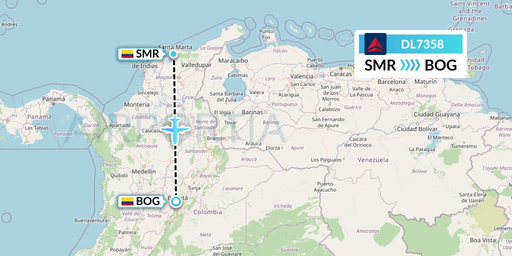 DL7358 Delta Air Lines Flight Map: Santa Marta to Bogota