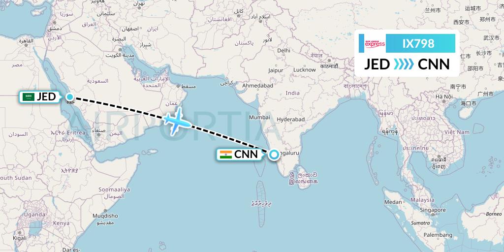 IX798 Air India Express Flight Map: Jeddah to Mattannur