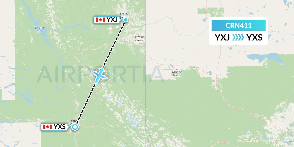 CRN411 Aerocaribbean Flight Map: Fort St. John to Prince George