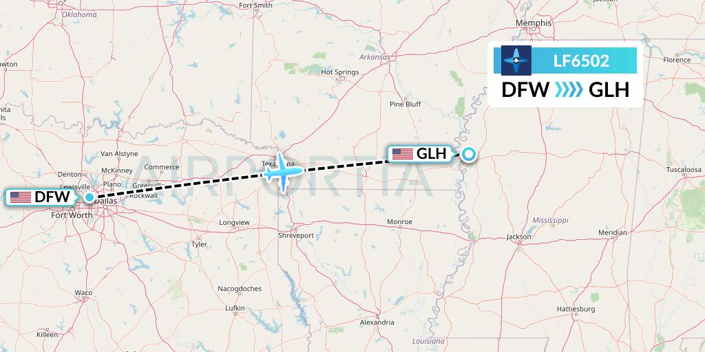 LF6502 Corporate Flight Management Flight Map: Dallas to Greenville