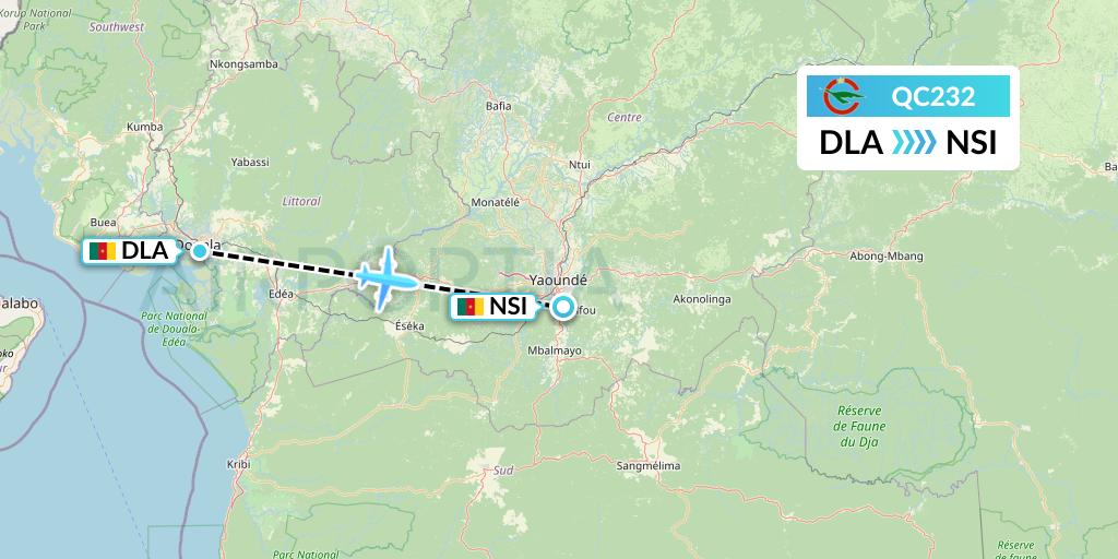 QC232 Camair-Co Flight Map: Douala to Yaounde