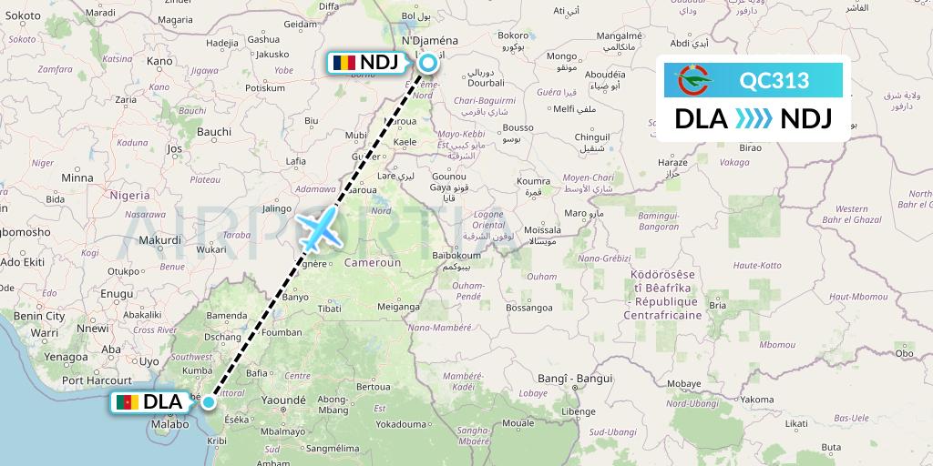 QC313 Camair-Co Flight Map: Douala to N'Djamena